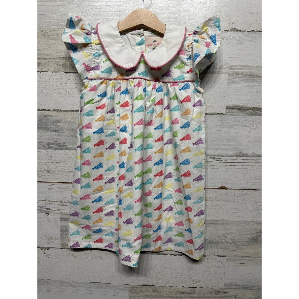 Smockingbird Dress Girls 4T White‎ Megaphone Cheer Flutter Sleeve EUC